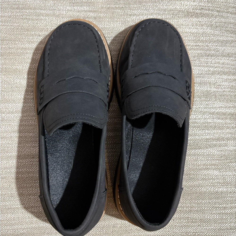 Black Moccasin Toe Slip-On Loafers